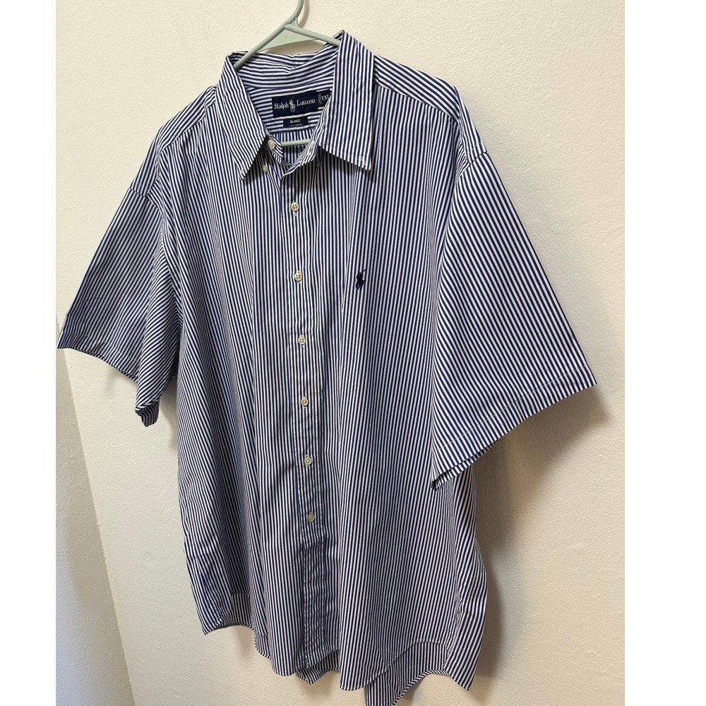 Ralph Lauren Blake XXL Mens Striped Blue White Short Sleeve Button Down Shirt - Picture 2 of 8